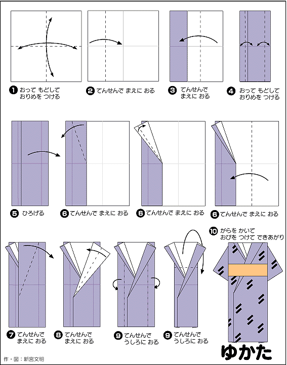 Hình ảnh hướng dẫn cách gấp mặt trước áo kimono